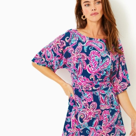 NWOT LILLY PULITZER PARIGI BOAT NECK ROMPER - MULTI FLITTING Size M